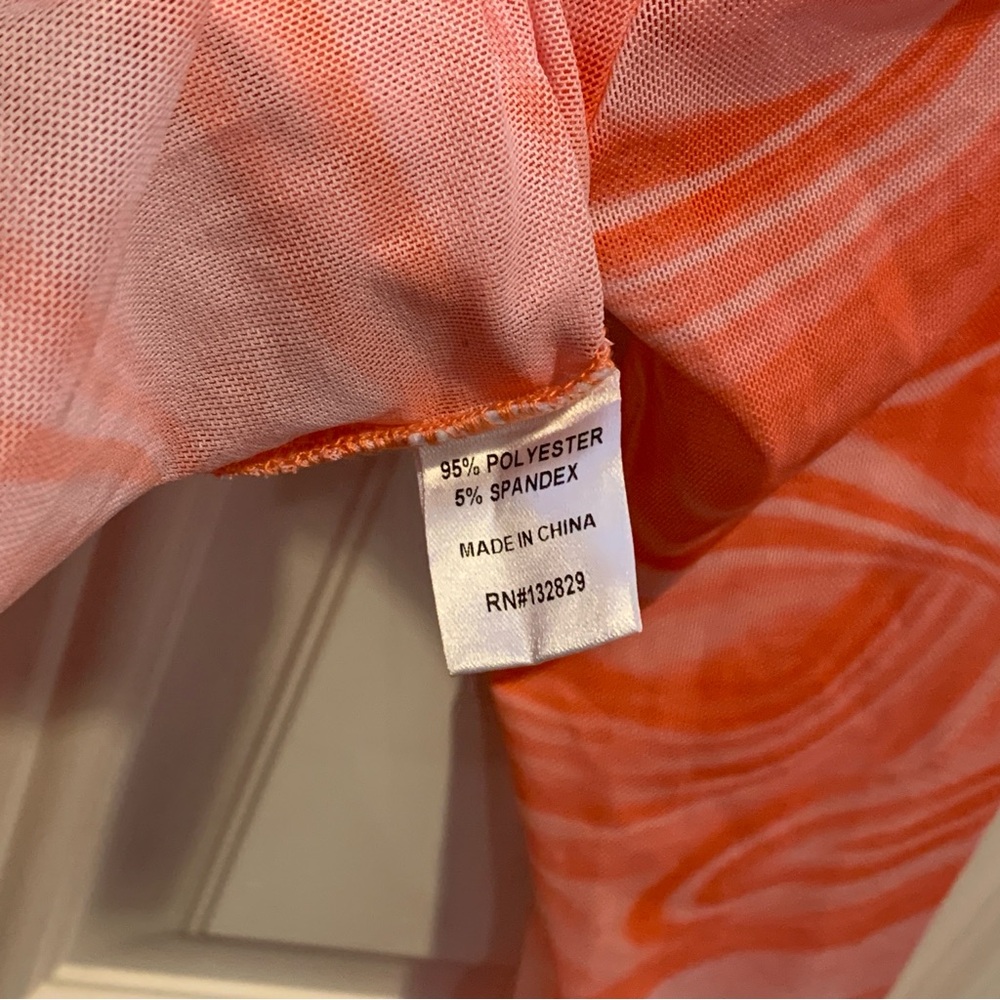 Superdown Revolve Emmie Off Shoulder Top Orange Pink Marble Swirl Semi-Sheer $58 - Picture 9 of 11